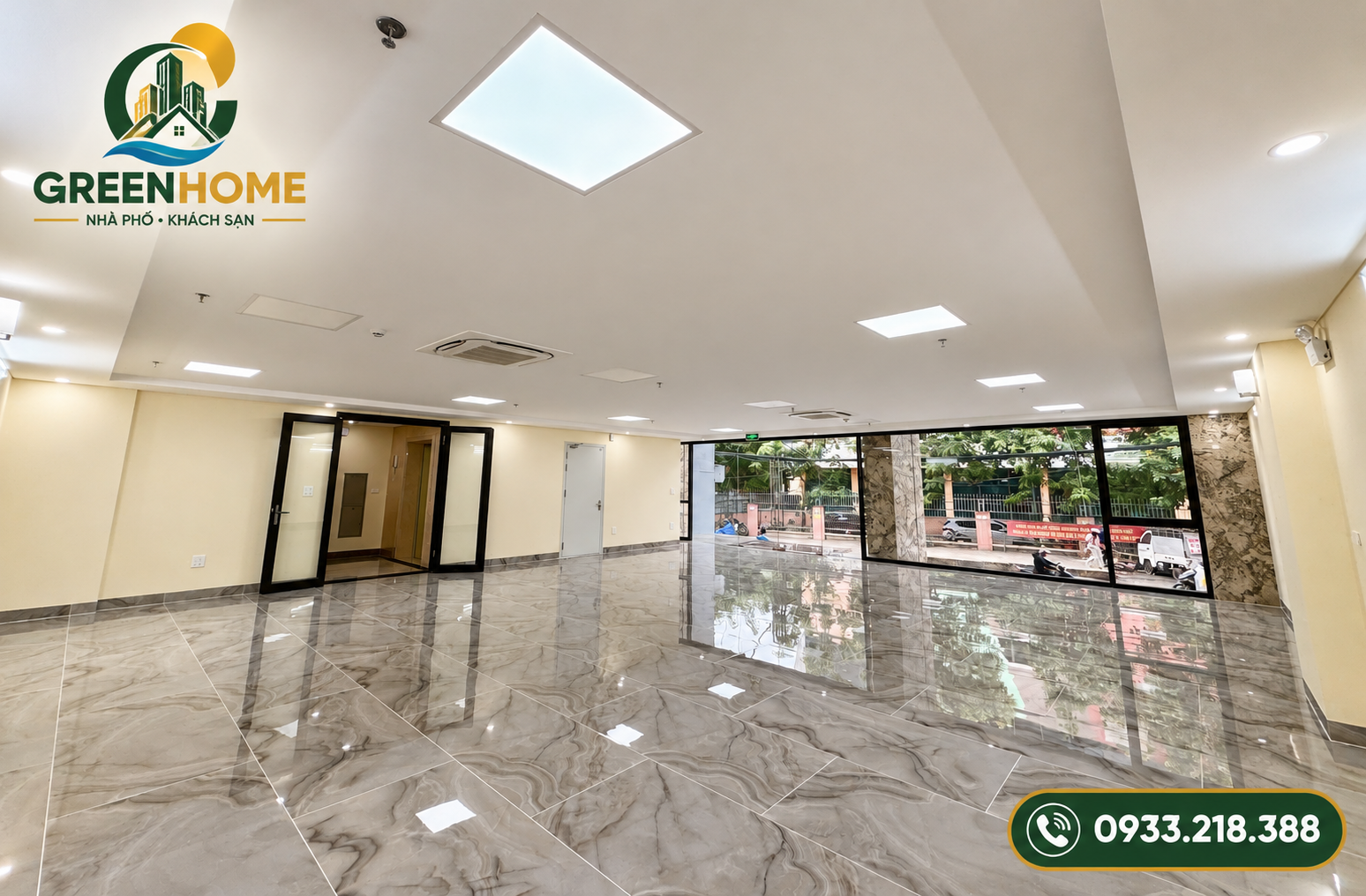 2. Kiến trúc Mặt dựng Kính cong & Khối đế ốp đá Granite Brazil