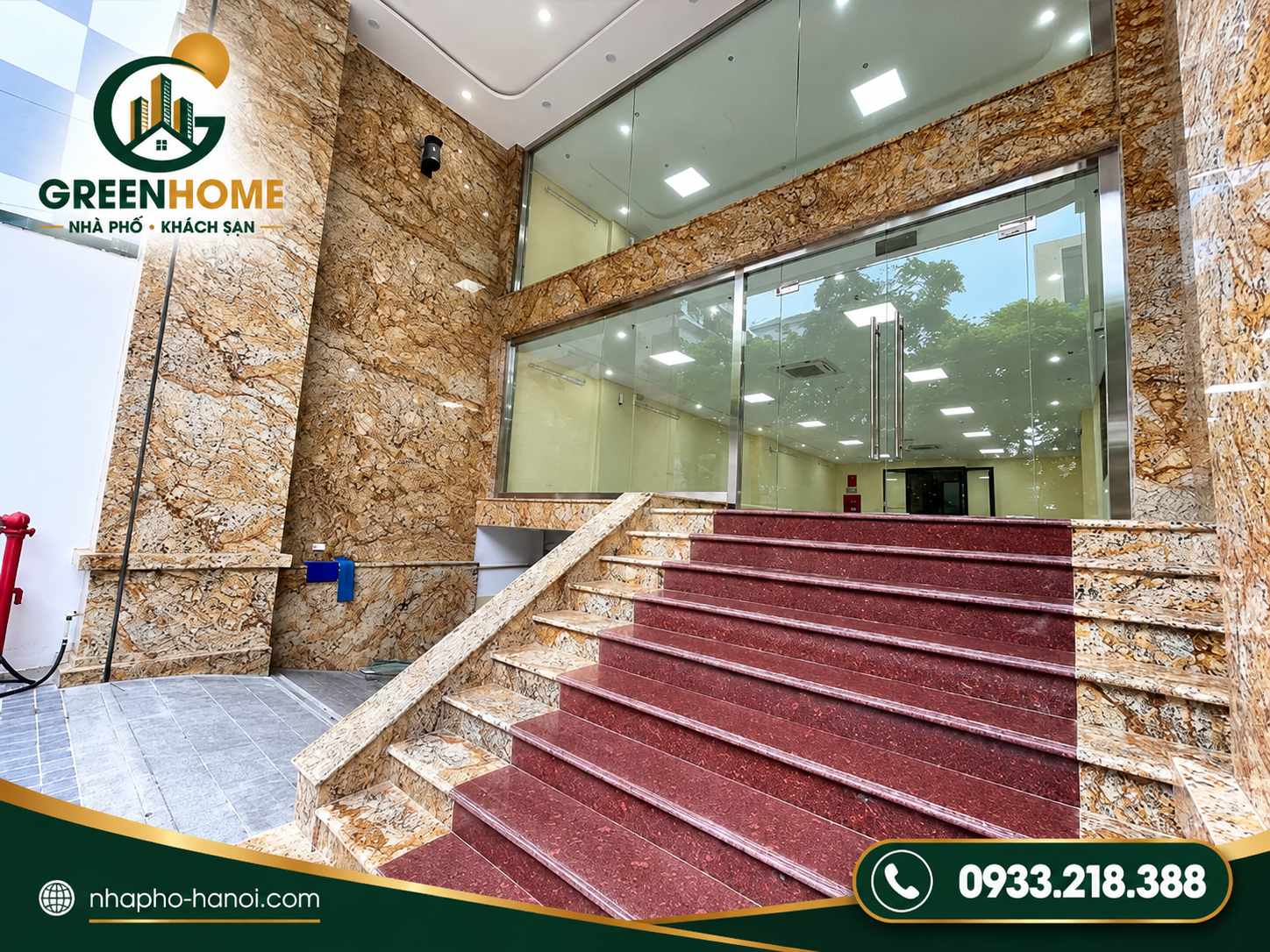 3. Sảnh Đón Khối Đế Ốp Đá Granite Tự Nhiên Nguyên Tấm Brazil & Bậc Tam Cấp Đá Đỏ Ruby