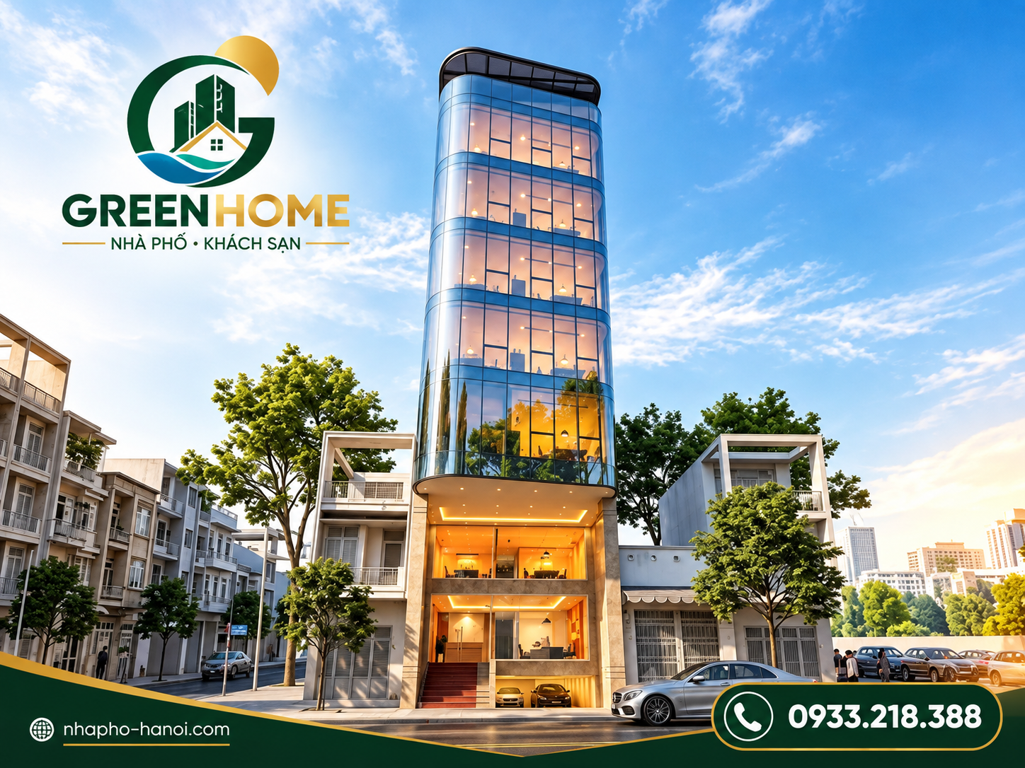 2. Phối cảnh Tổng thể Đại lộ Quang Trung & Mặt dựng Kính cong Panorama 9 Tầng